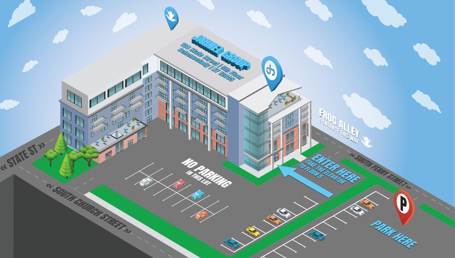 Map showing how to enter the building